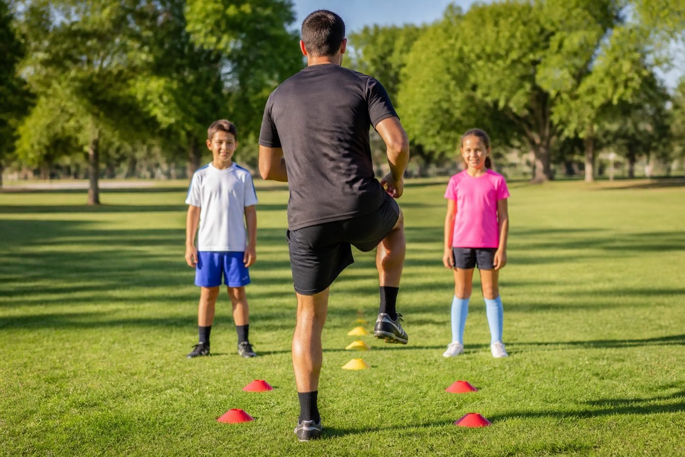 Enfants en séance de sport ludique au parc